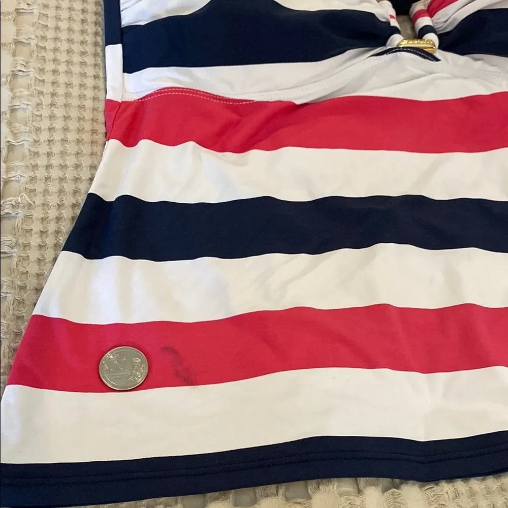 Ralph Lauren Bikini Swimsuit Womens 12 Halter Striped Pink Blue Beach Pool‎
